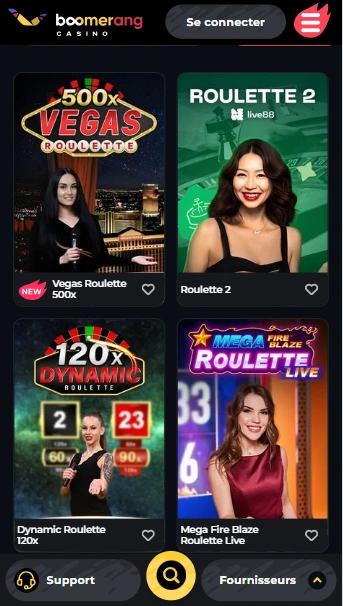 Profitez Fiable Live Dealer Roulette au Casino Boomerang Site Web