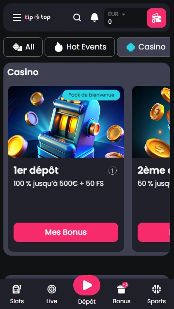 Bonus de Bienvenue du Casino TipTop Tip Top Bet Casino